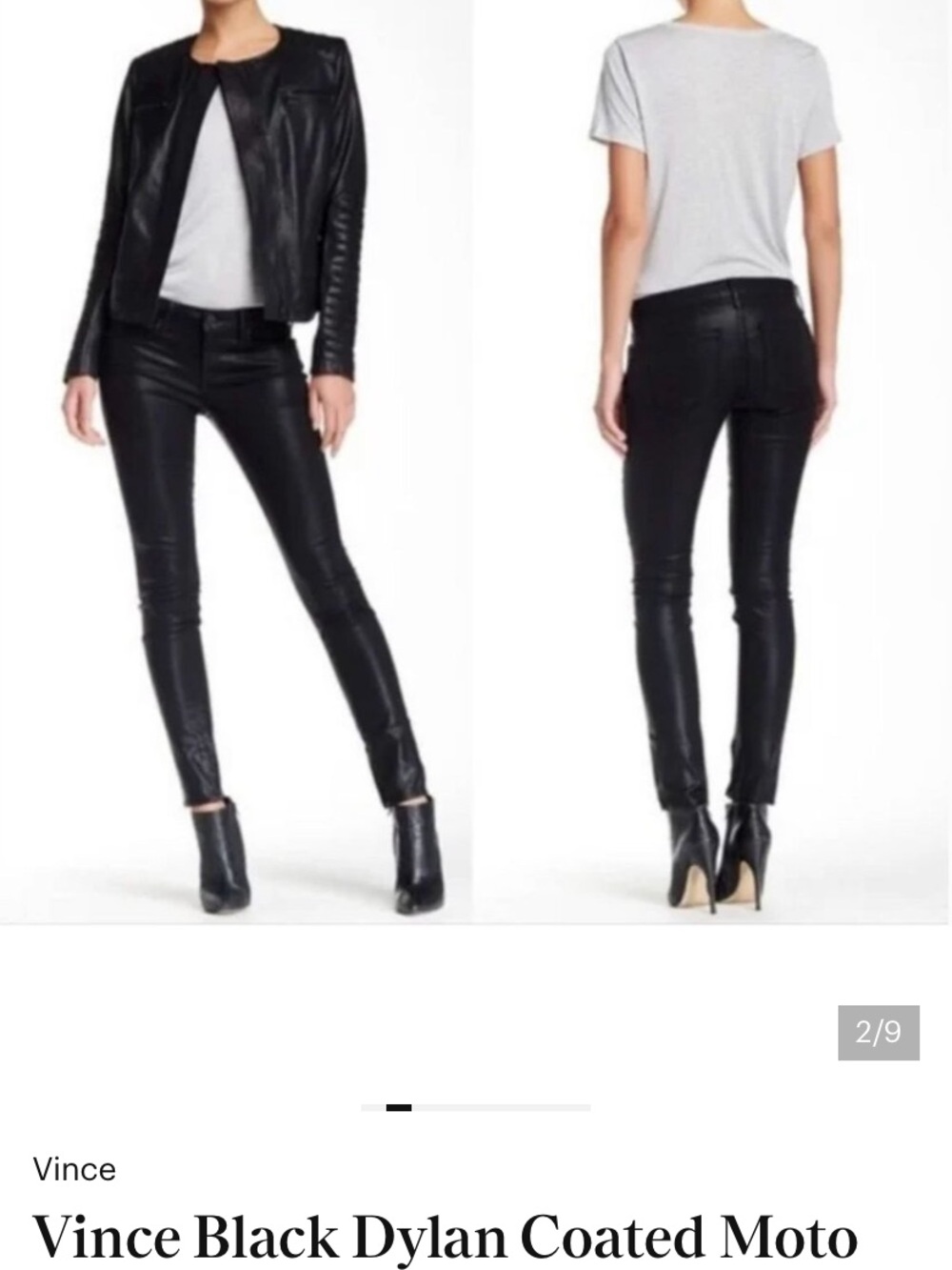 Vince Black Coated Skinny Moto Pants